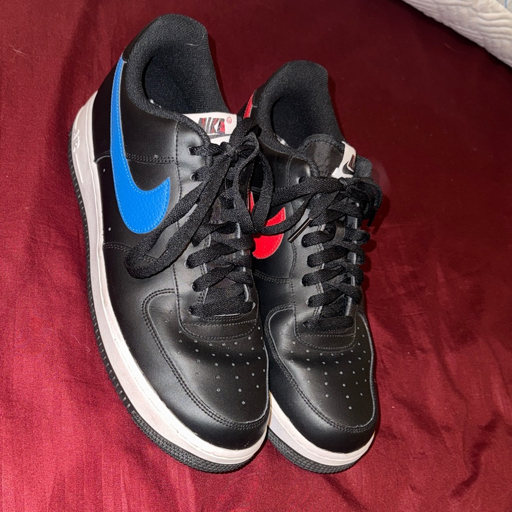 Nike Air Force 1 '07 Mismatch Swooshes Black Blue Red Size 11